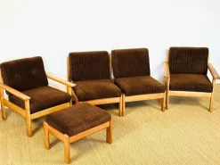 Pamono Vintage Oak and Corduroy Modular Living Room Set by Afra & Tobia Scarpa, 1960s, Set of 5