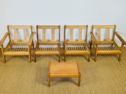 Pamono Vintage Oak and Corduroy Modular Living Room Set by Afra & Tobia Scarpa, 1960s, Set of 5