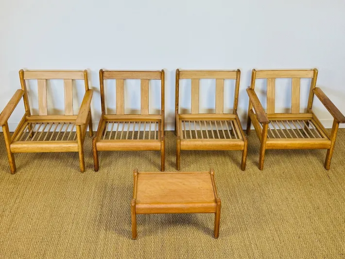 Pamono Vintage Oak and Corduroy Modular Living Room Set by Afra & Tobia Scarpa, 1960s, Set of 5