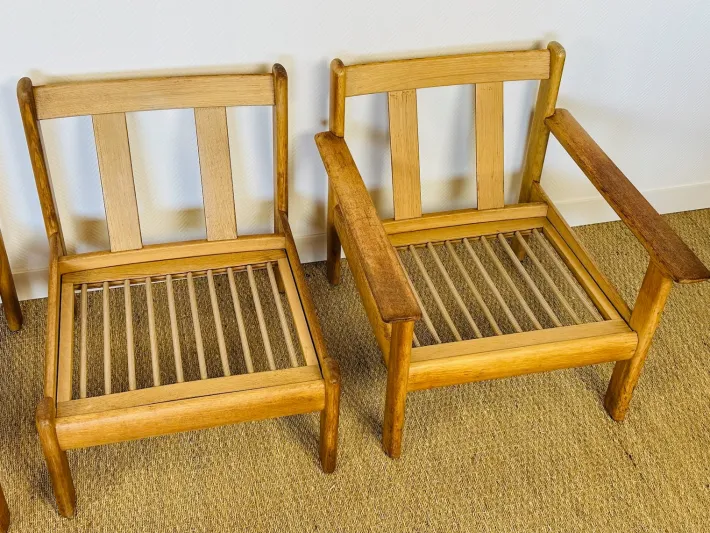 Pamono Vintage Oak and Corduroy Modular Living Room Set by Afra & Tobia Scarpa, 1960s, Set of 5