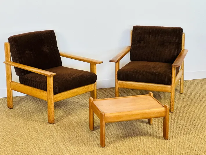 Pamono Vintage Oak and Corduroy Modular Living Room Set by Afra & Tobia Scarpa, 1960s, Set of 5
