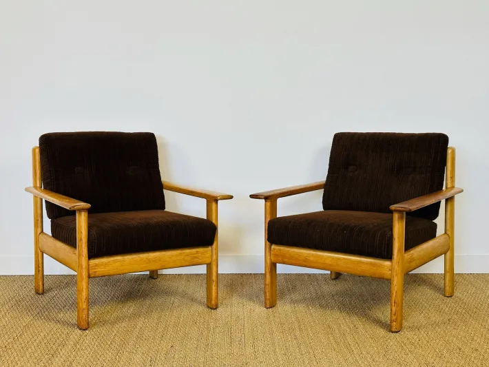 Pamono Vintage Oak and Corduroy Modular Living Room Set by Afra & Tobia Scarpa, 1960s, Set of 5
