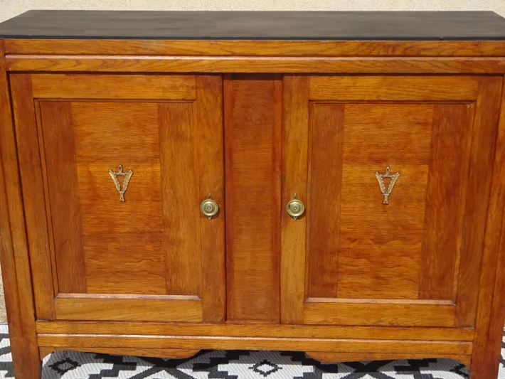 Pamono Vintage Oak and Veneer Sideboard with Gold Handles, 1950s Clearance