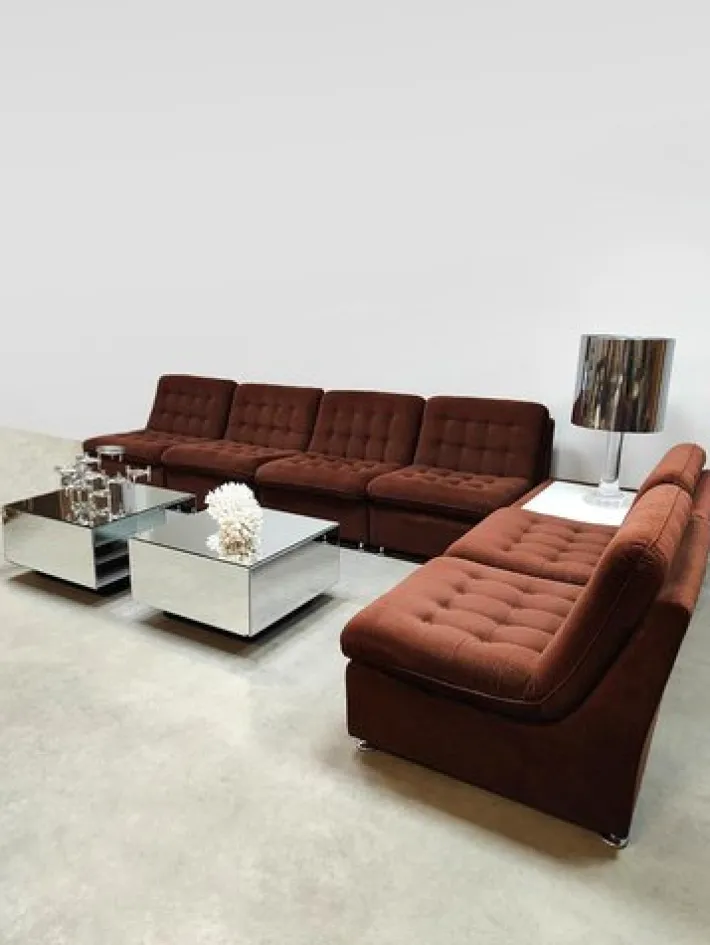 Pamono Vintage Padded Velvet Modular Sofa, 1970s, Set of 7 Online