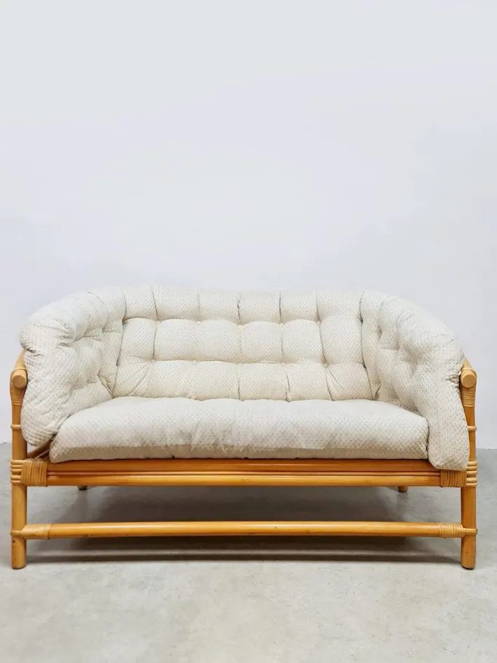 Pamono Vintage Rattan Bamboo Lounge Sofa, 1970s New