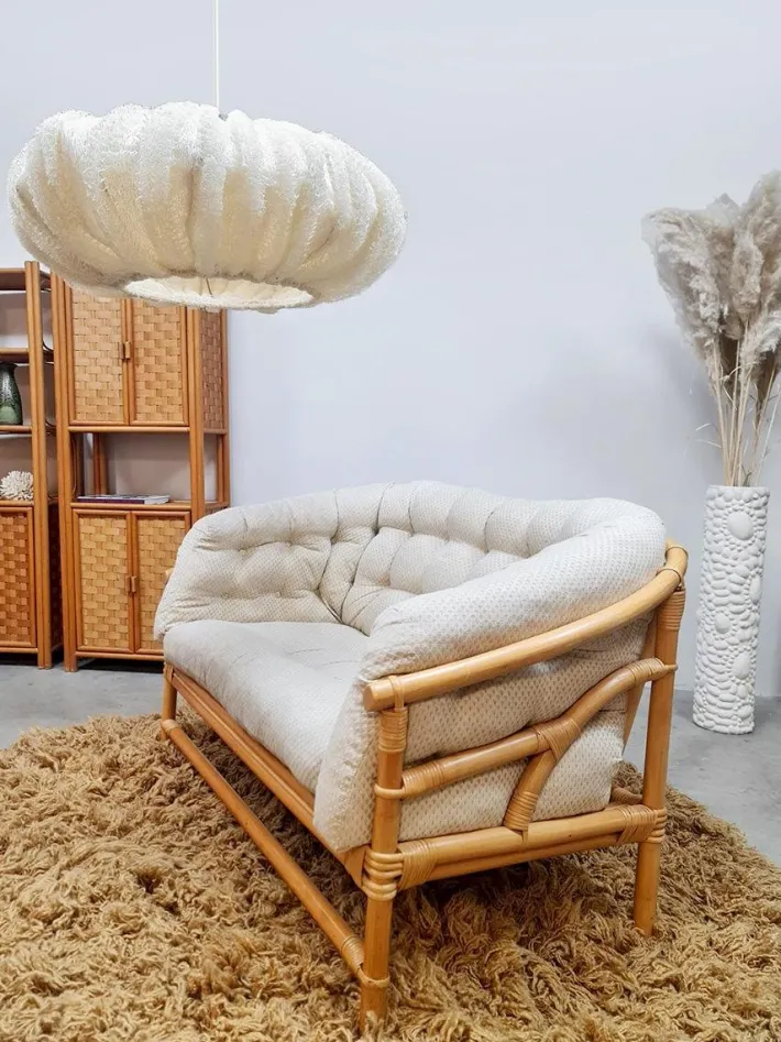 Pamono Vintage Rattan Bamboo Lounge Sofa, 1970s New