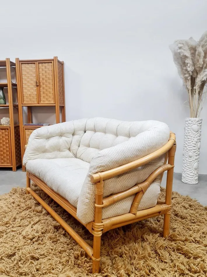 Pamono Vintage Rattan Bamboo Lounge Sofa, 1970s New