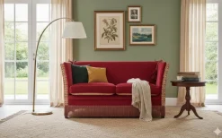 Pamono Vintage Red Velvet Knole Sofa with Floral Cushions, 1950s Hot