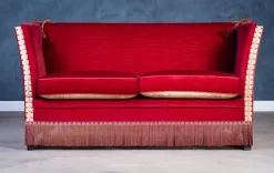 Pamono Vintage Red Velvet Knole Sofa with Floral Cushions, 1950s Hot