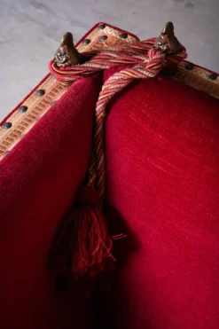 Pamono Vintage Red Velvet Knole Sofa with Floral Cushions, 1950s Hot