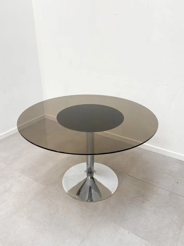 Pamono Vintage Round Chrome and Glass Table Hot