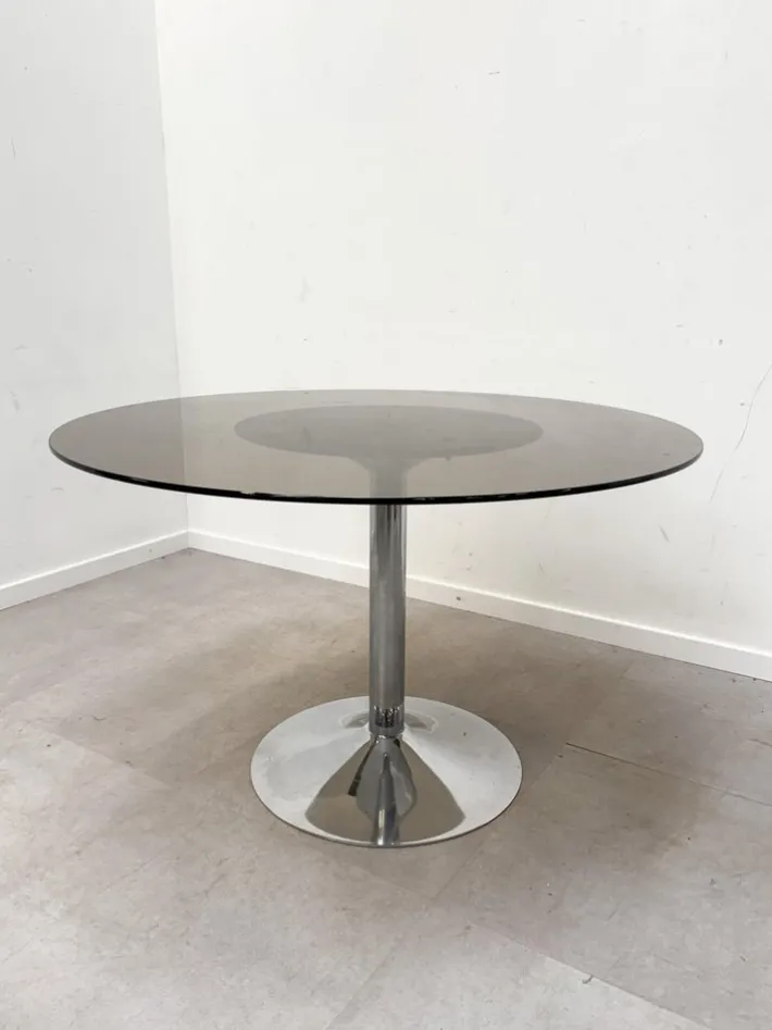 Pamono Vintage Round Chrome and Glass Table Hot