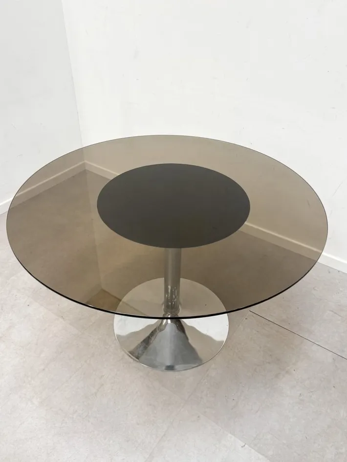 Pamono Vintage Round Chrome and Glass Table Hot