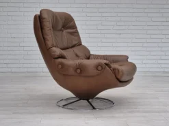 Pamono Vintage Scandinavian Swivel Chair in Brown Furniture Leather, 1970s Discount