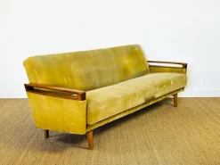 Pamono Vintage Scandinavian Teak and Velvet Convertible Sofa and Armchair, 1960s, Set of 2 Hot