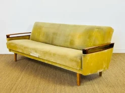 Pamono Vintage Scandinavian Teak and Velvet Convertible Sofa and Armchair, 1960s, Set of 2 Hot