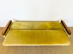 Pamono Vintage Scandinavian Teak and Velvet Convertible Sofa and Armchair, 1960s, Set of 2 Hot