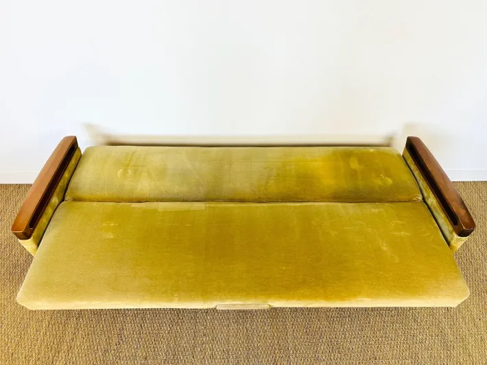 Pamono Vintage Scandinavian Teak and Velvet Convertible Sofa and Armchair, 1960s, Set of 2 Hot