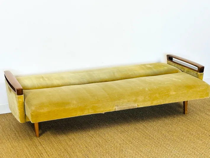 Pamono Vintage Scandinavian Teak and Velvet Convertible Sofa and Armchair, 1960s, Set of 2 Hot