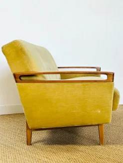 Pamono Vintage Scandinavian Teak and Velvet Convertible Sofa and Armchair, 1960s, Set of 2 Hot