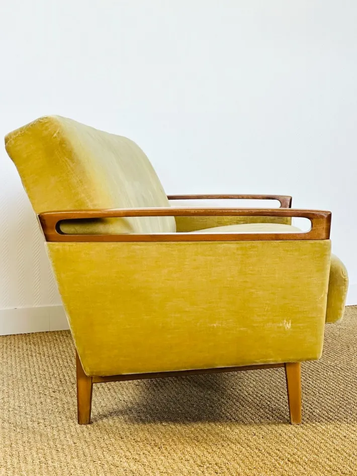 Pamono Vintage Scandinavian Teak and Velvet Convertible Sofa and Armchair, 1960s, Set of 2 Hot