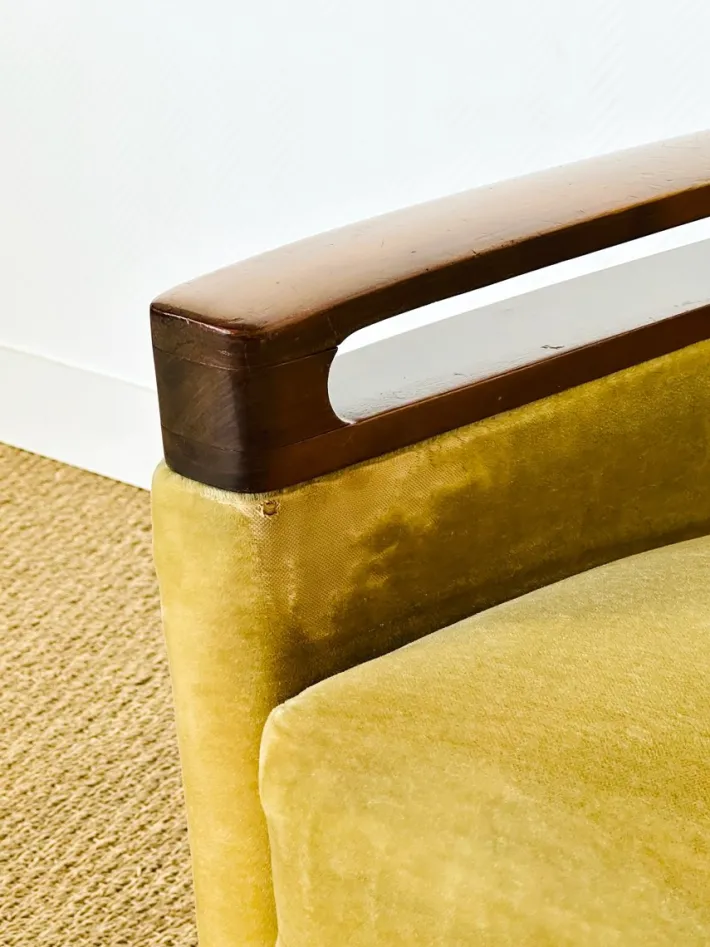 Pamono Vintage Scandinavian Teak and Velvet Convertible Sofa and Armchair, 1960s, Set of 2 Hot