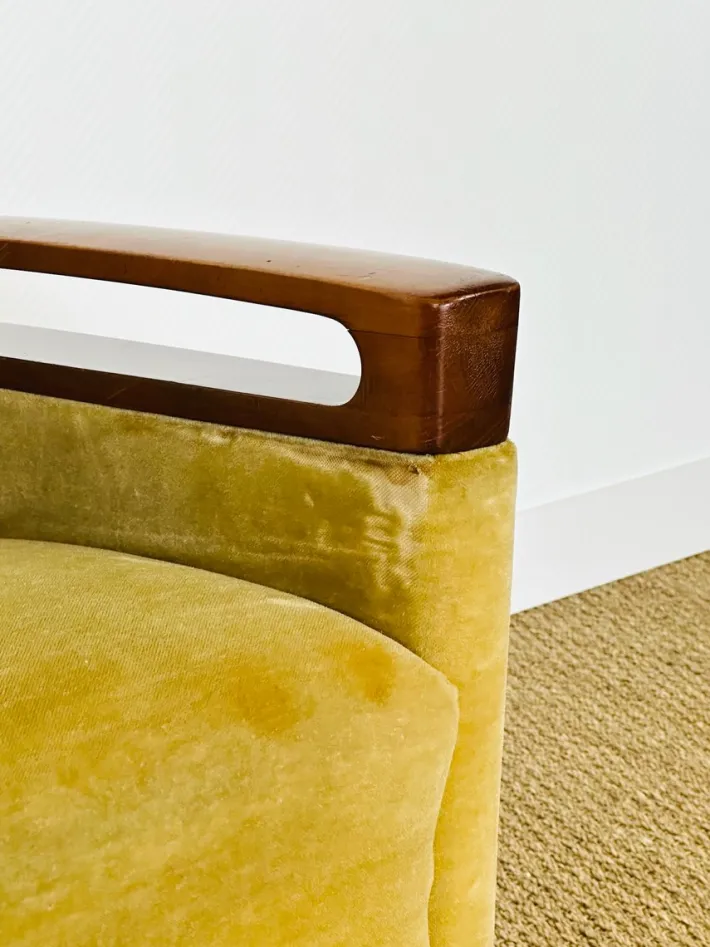 Pamono Vintage Scandinavian Teak and Velvet Convertible Sofa and Armchair, 1960s, Set of 2 Hot