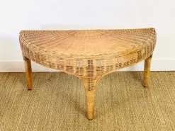 Pamono Vintage Sculptural Lotus Meditation Chair and Half-Moon Table in Rattan, 1970s, Set of 2 Outlet