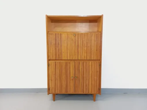 Pamono Vintage Secretary in Rattan and Light Wood by Adrien Audoux & Frida Minet, 1960s Sale