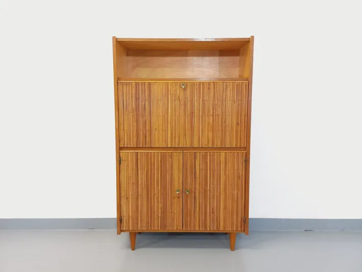 Pamono Vintage Secretary in Rattan and Light Wood by Adrien Audoux & Frida Minet, 1960s Sale