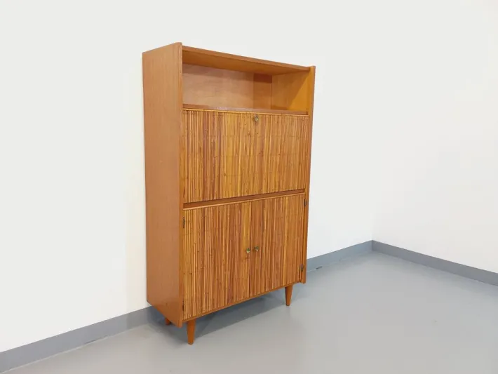 Pamono Vintage Secretary in Rattan and Light Wood by Adrien Audoux & Frida Minet, 1960s Sale