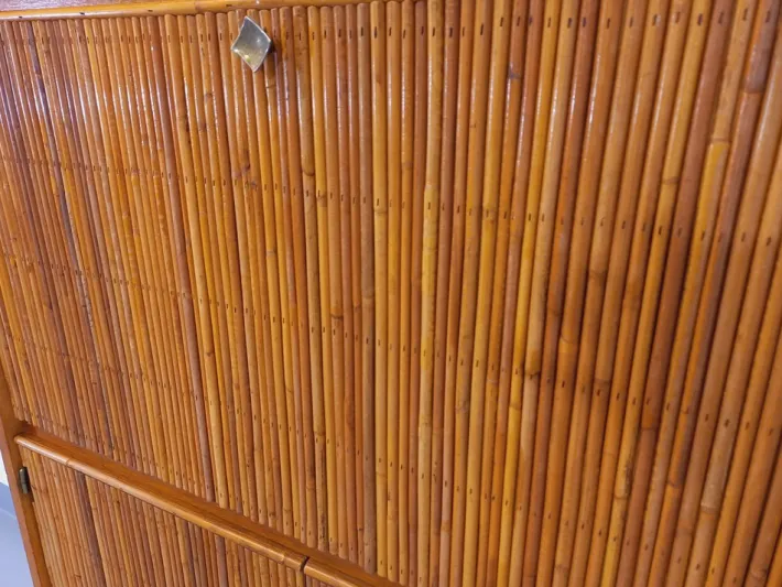 Pamono Vintage Secretary in Rattan and Light Wood by Adrien Audoux & Frida Minet, 1960s Sale