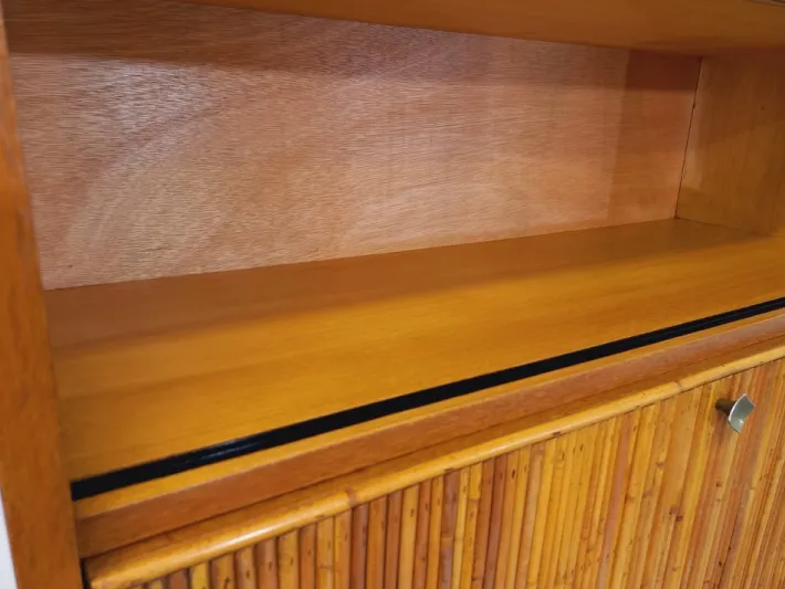 Pamono Vintage Secretary in Rattan and Light Wood by Adrien Audoux & Frida Minet, 1960s Sale