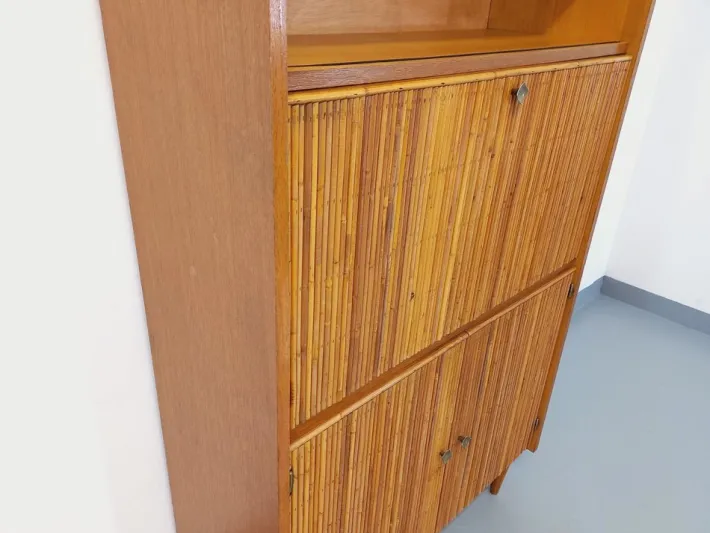 Pamono Vintage Secretary in Rattan and Light Wood by Adrien Audoux & Frida Minet, 1960s Sale