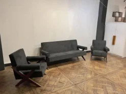 Pamono Vintage Sofa and Armchairs by Pierre Jeanneret, 1956, Set of 3 Hot