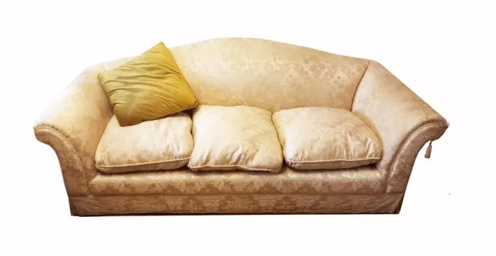 Pamono Vintage Sofa and Armchairs with Down and Damask Fabric, 1970s, Set of 3 Hot