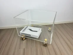 Pamono Vintage Space Age Acrylic Glass Trolley with Gold-Colored Wheels, 1970s New