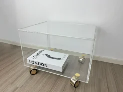 Pamono Vintage Space Age Acrylic Glass Trolley with Gold-Colored Wheels, 1970s New