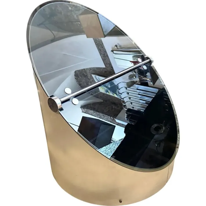 Pamono Vintage Space Age Steel and Glass Bar Cart by Claudio Salocchi for Luigi Sormani, 1970s New