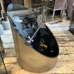 Pamono Vintage Space Age Steel and Glass Bar Cart by Claudio Salocchi for Luigi Sormani, 1970s New