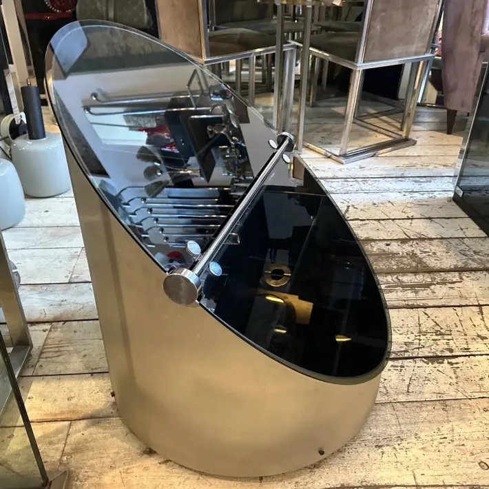 Pamono Vintage Space Age Steel and Glass Bar Cart by Claudio Salocchi for Luigi Sormani, 1970s New