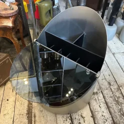 Pamono Vintage Space Age Steel and Glass Bar Cart by Claudio Salocchi for Luigi Sormani, 1970s New