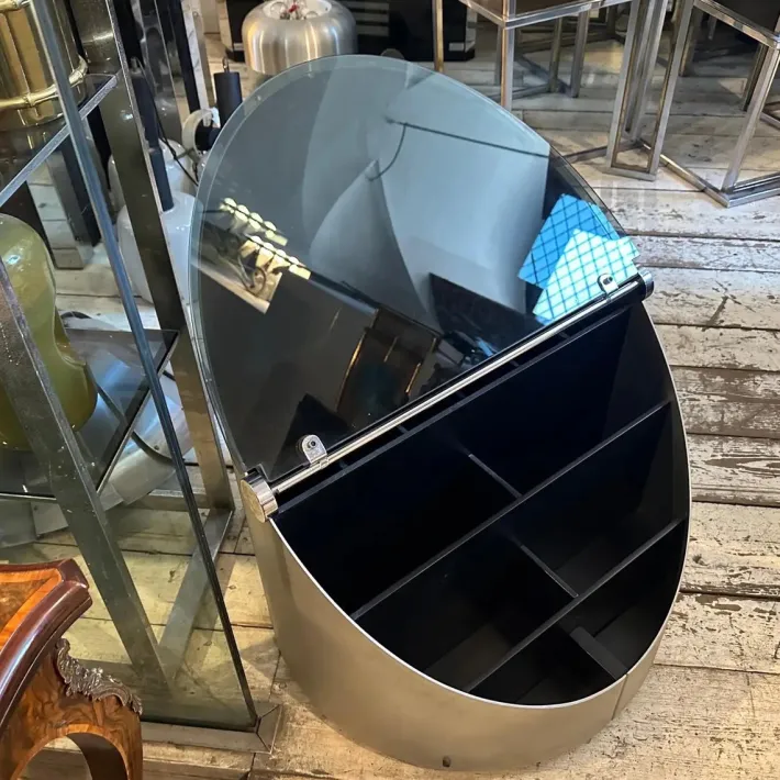 Pamono Vintage Space Age Steel and Glass Bar Cart by Claudio Salocchi for Luigi Sormani, 1970s New