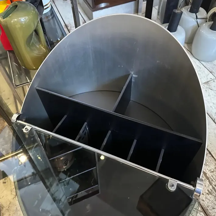 Pamono Vintage Space Age Steel and Glass Bar Cart by Claudio Salocchi for Luigi Sormani, 1970s New