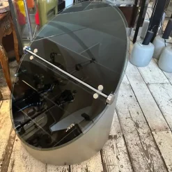 Pamono Vintage Space Age Steel and Glass Bar Cart by Claudio Salocchi for Luigi Sormani, 1970s New