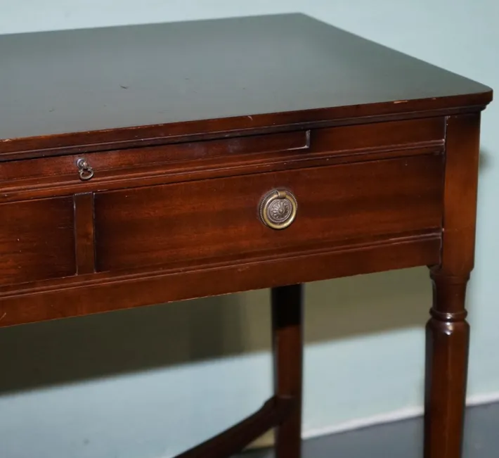 Pamono Vintage Strongbow Game Writing Desk with Pull Out Tray with Leather Inlay Outlet