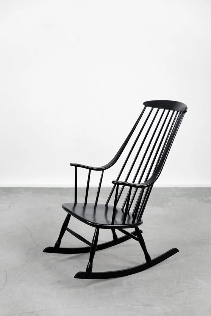Pamono Vintage Swedish Wooden Black Grandessa Rocking Chair by Lena Larsson for Nesto, 1960s Clearance