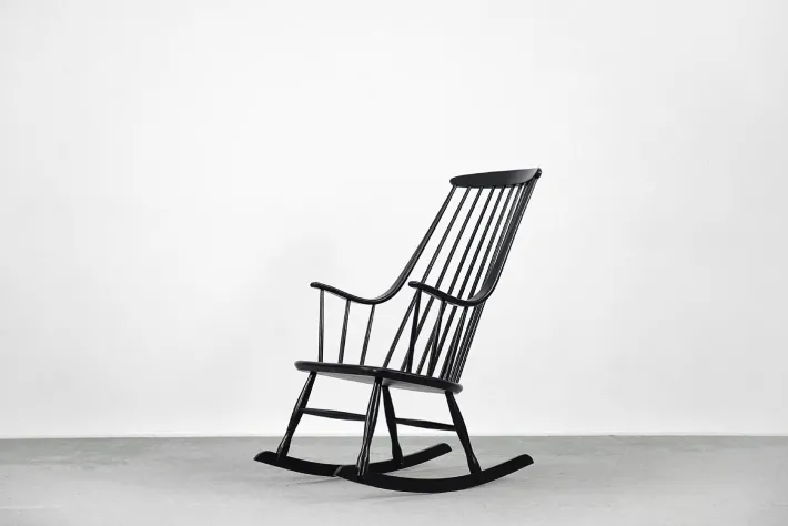 Pamono Vintage Swedish Wooden Black Grandessa Rocking Chair by Lena Larsson for Nesto, 1960s Clearance