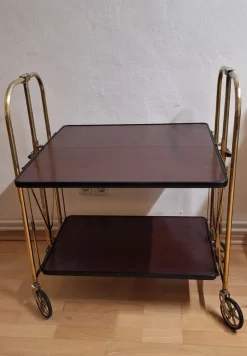 Pamono Vintage Tea Trolley with Metal Frame with Wheels and Formica Floors with Mahogany Veneer on the Back, 1970s Online