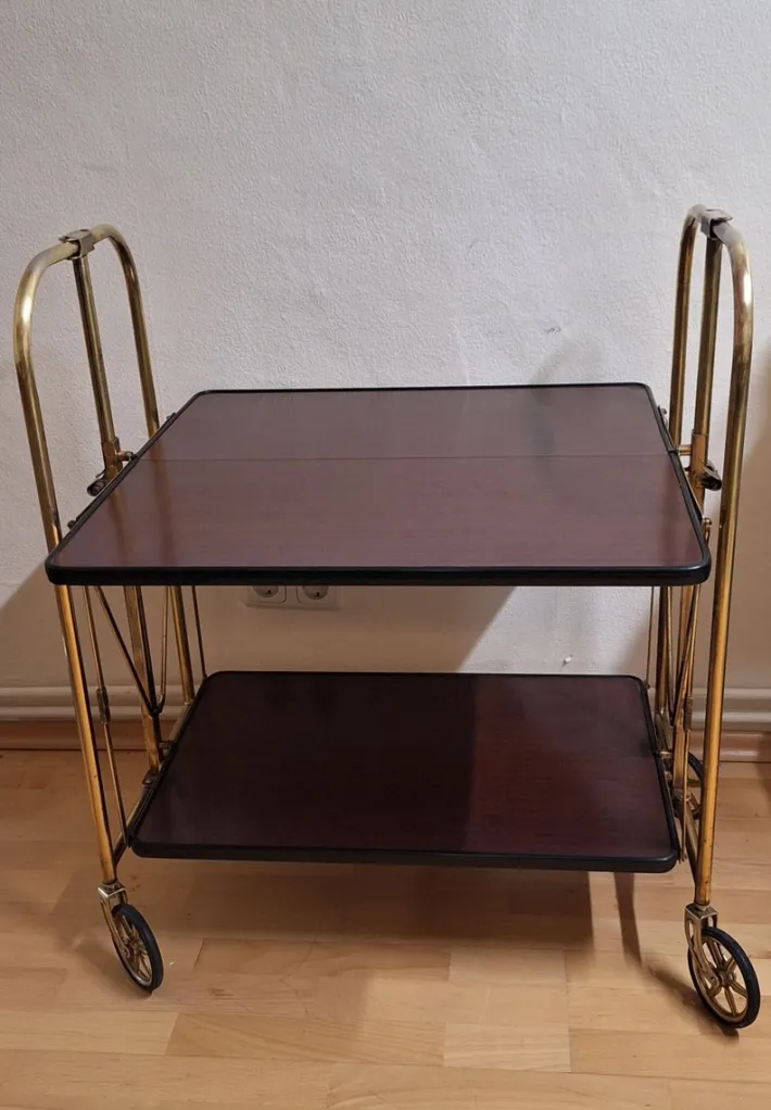 Pamono Vintage Tea Trolley with Metal Frame with Wheels and Formica Floors with Mahogany Veneer on the Back, 1970s Online